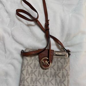 Michael Kors Tan and Brown Logo Crossbody Bag